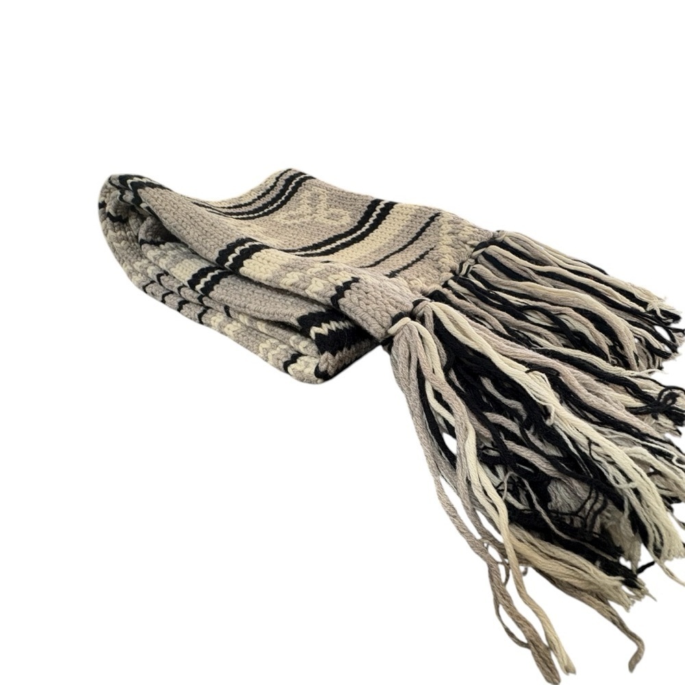 TNA Sea to Sky Scarf Chunky Knit Lambswool Gray Black Ivory Fringe RARE - Picture 3 of 7